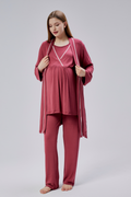 Narçiçeği Biyeli Sabahlıklı Lohusa Pijama Takımı-0810