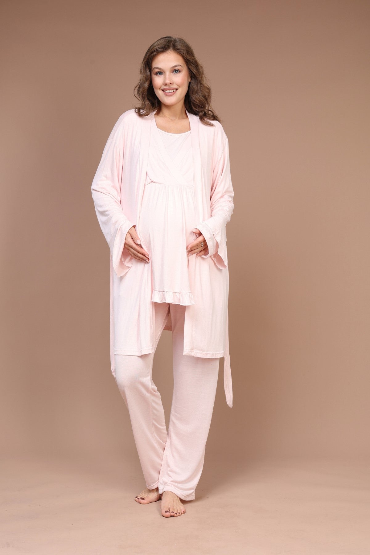 Pembe Kruvaze Sade  Sabahlıklı Lohusa Pijama Takımı - 632 -