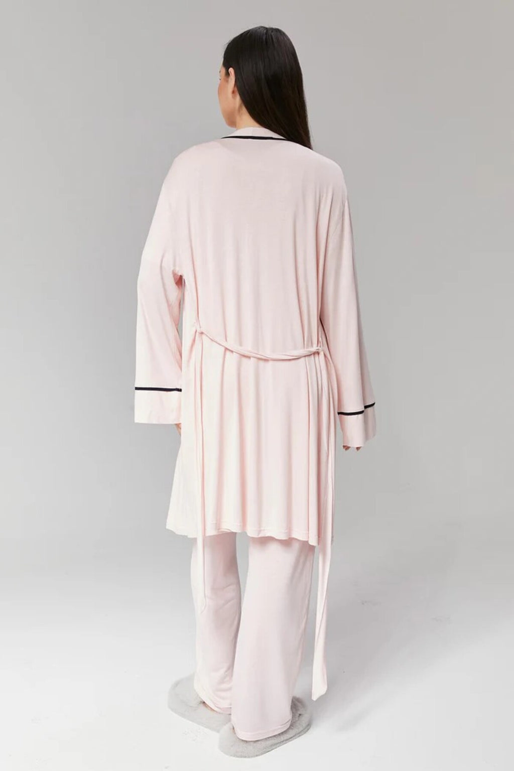 Pembe - Sabahlıklı Biye Geçişli Lohusa Pijama Takımı