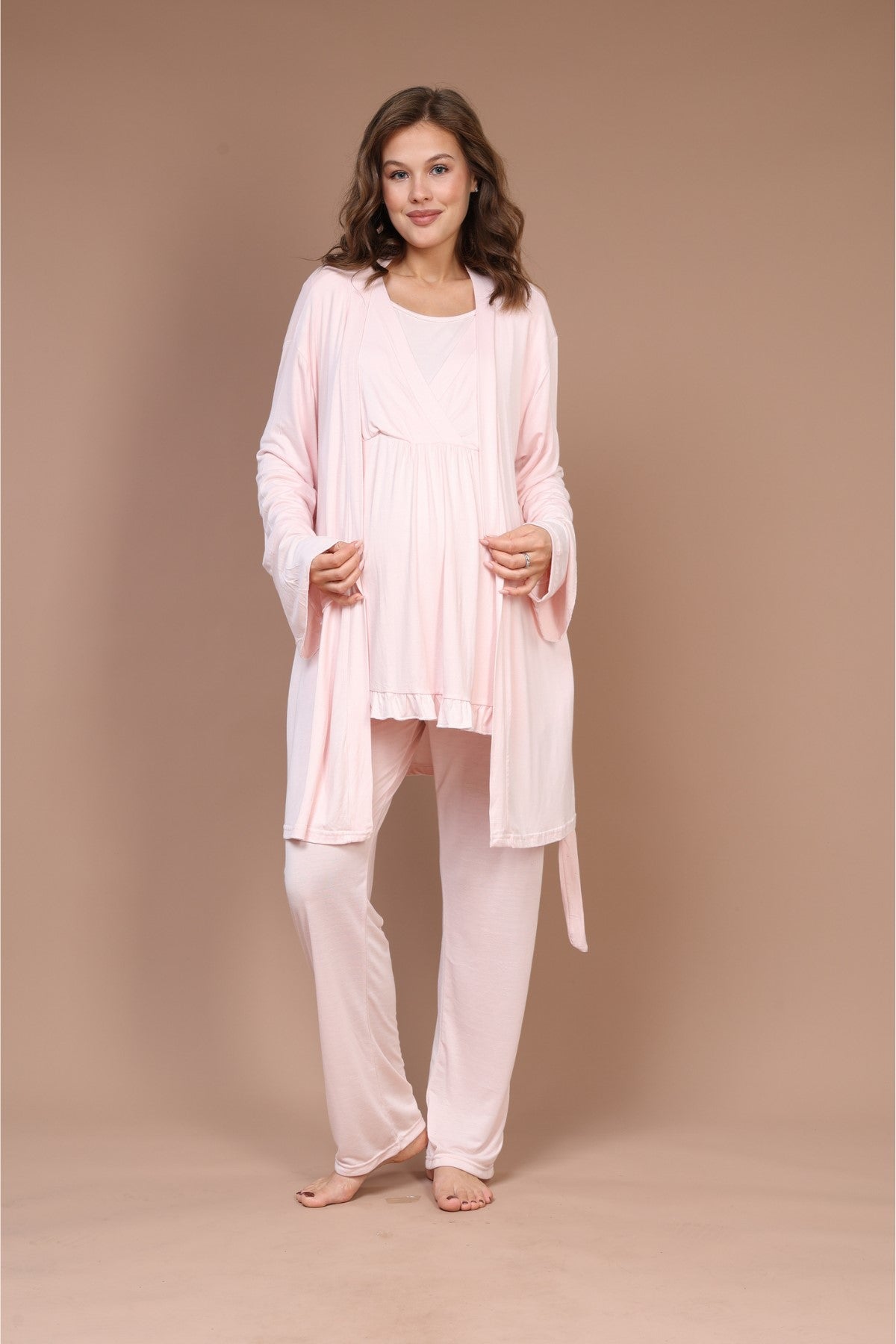 Pembe Kruvaze Sade  Sabahlıklı Lohusa Pijama Takımı - 632 -