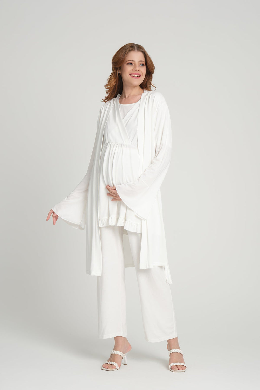 Volan Kol Sabahlıklı Kruvaze Lohusa Pijama Takımı - 2378