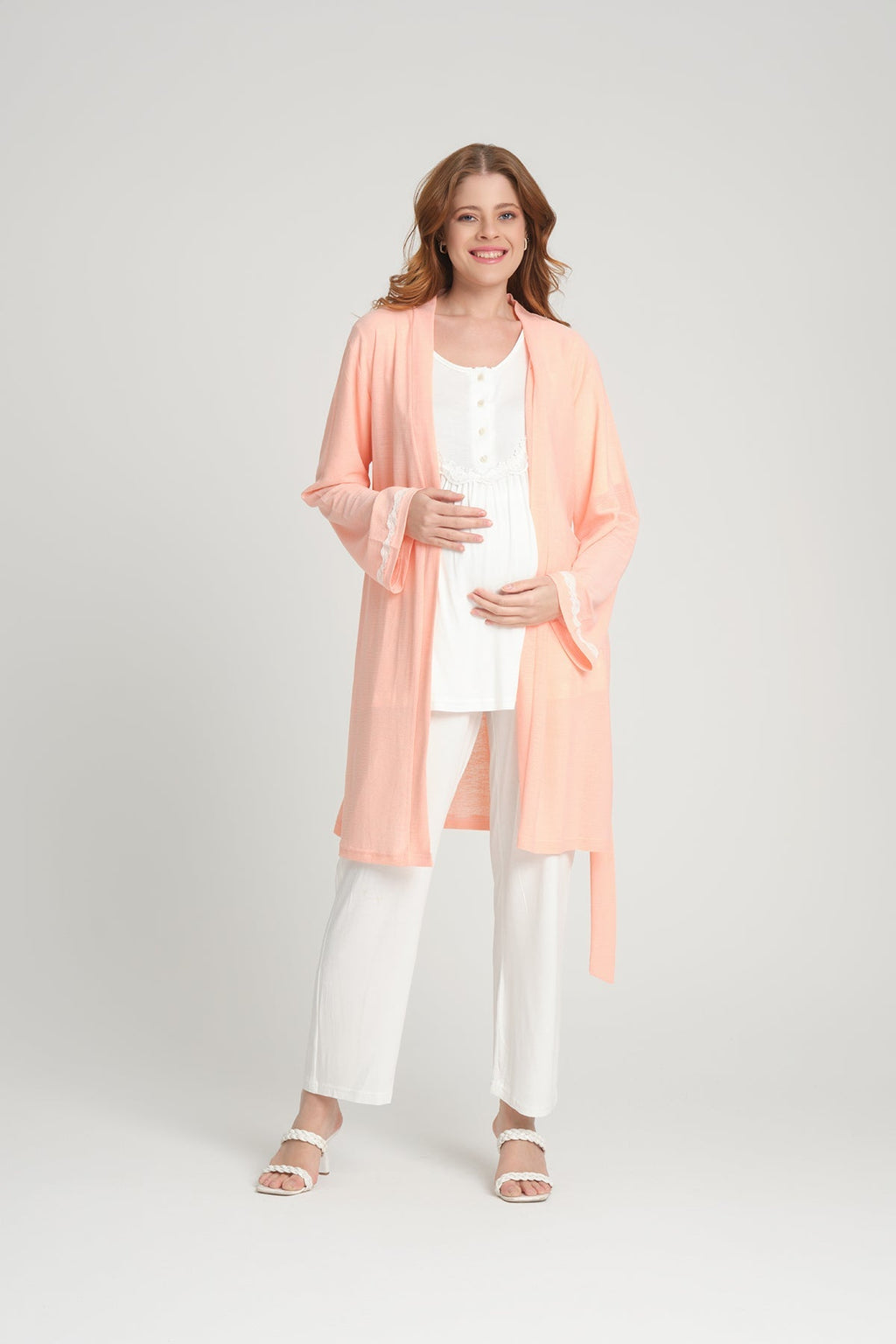 Sabahlıklı Dantelli Lohusa Pijama Takımı - 2375
