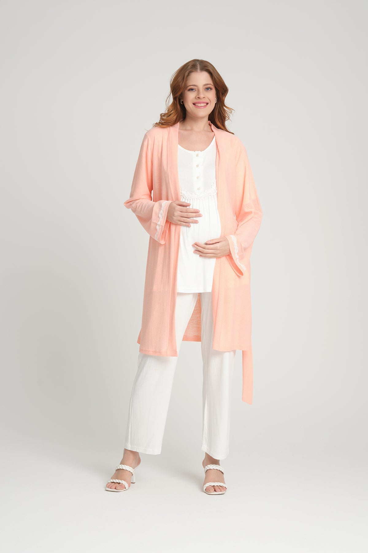 Sabahlıklı Dantelli Lohusa Pijama Takımı - 2375
