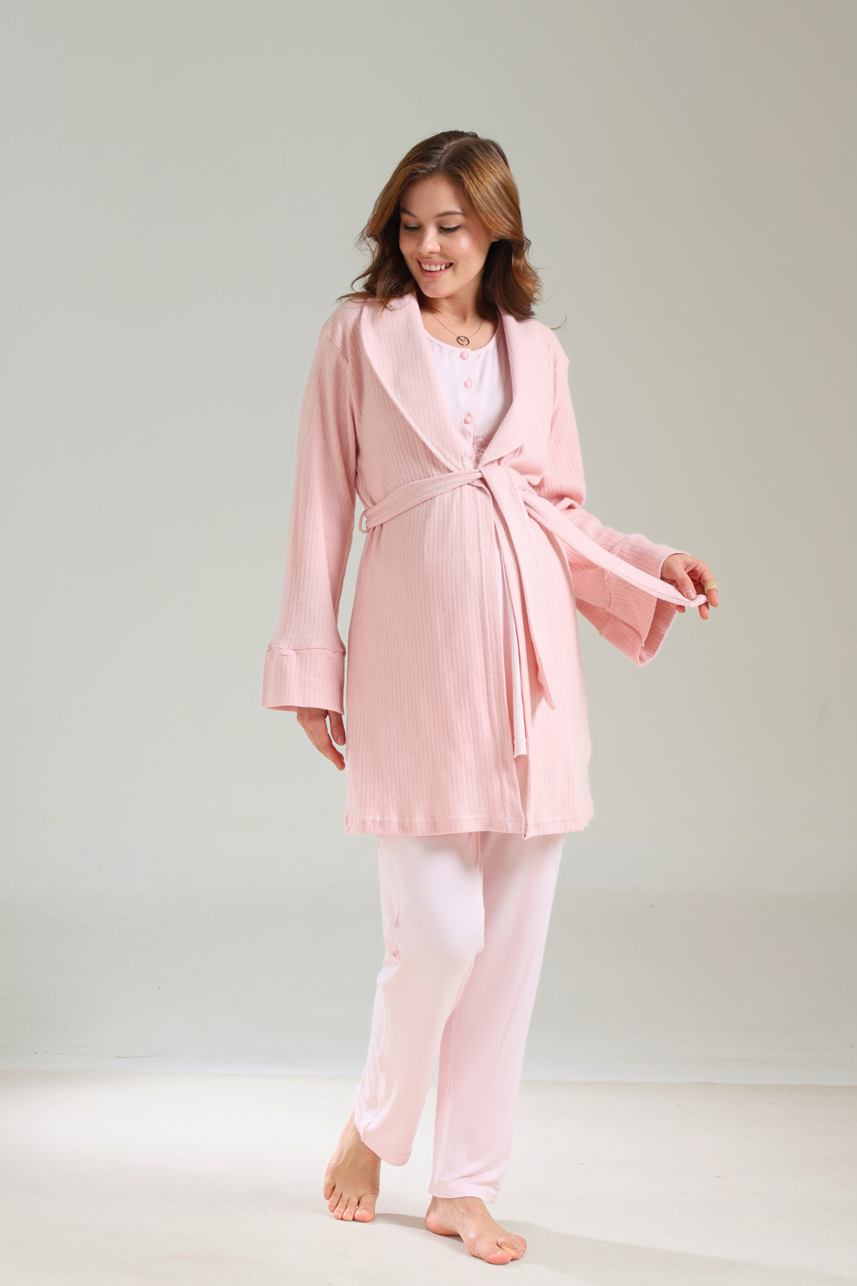 Yumuşak Dokulu Sabahlıklı Lohusa Pijama Takımı 1036