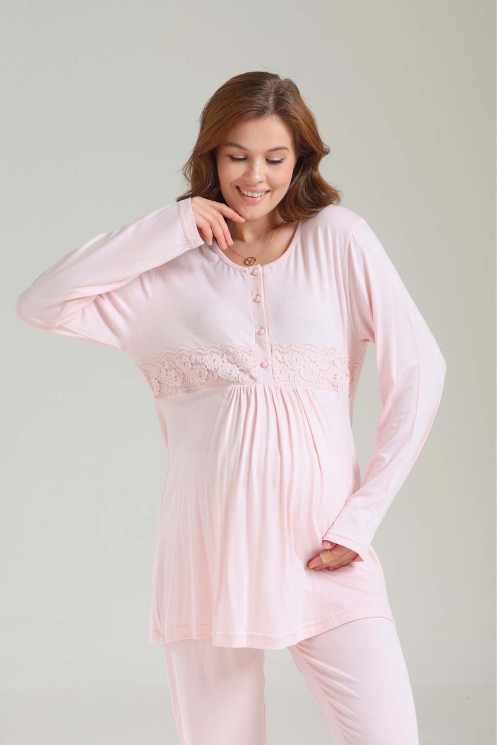 Yumuşak Dokulu Sabahlıklı Lohusa Pijama Takımı 1036