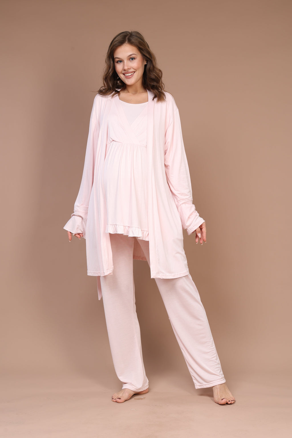 Pembe Kruvaze Sade  Sabahlıklı Lohusa Pijama Takımı - 632 -