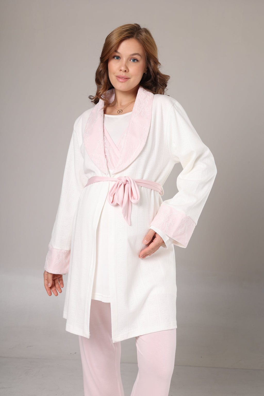 Sabahlıklı Kruvaze Yaka Lohusa Pijama Takımı Pembe - 1000