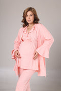 Pembe  Yumuşak Dokulu Sabahlıklı Kruvaze Lohusa Pijama Takımı 1013