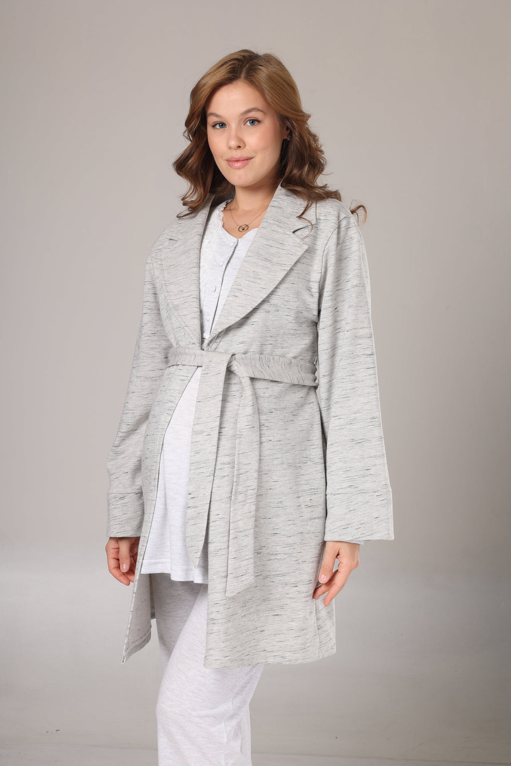 Gri Melanj  Sabahlıklı Lohusa Pijama Takımı- 1004